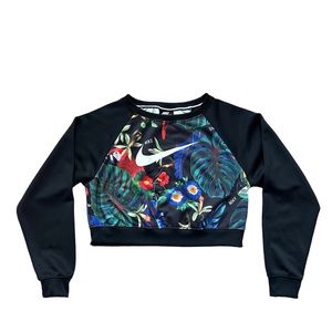Nike Sportswear ‎ Tropical/Floral Print  Crop Top Crew Sweater Size Small Women